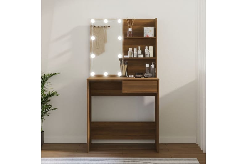 beBasic Sminkbord med LED brun ek 74,5x40x141 cm - Brown - Möbler - Bord & matgrupper - Sminkbord & toalettbord