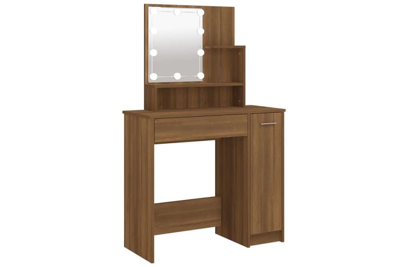 beBasic Sminkbord med LED brun ek 86,5x35x136 cm - Brown - Möbler - Bord & matgrupper - Sminkbord & toalettbord