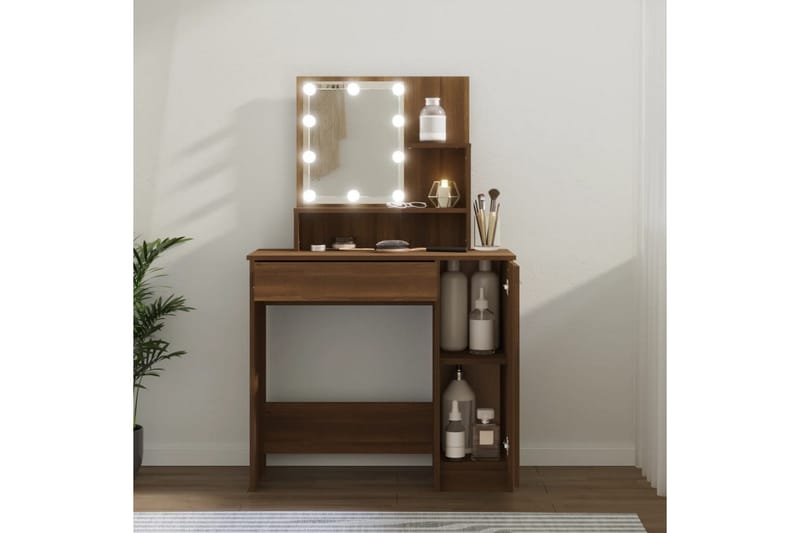 beBasic Sminkbord med LED brun ek 86,5x35x136 cm - Brown - Sminkbord & toalettbord