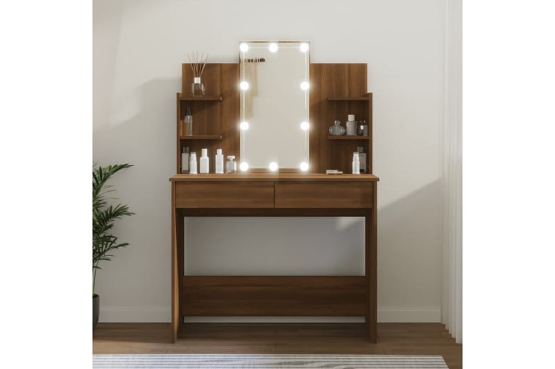 beBasic Sminkbord med LED brun ek 96x40x142 cm - Brown - Möbler - Bord & matgrupper - Sminkbord & toalettbord