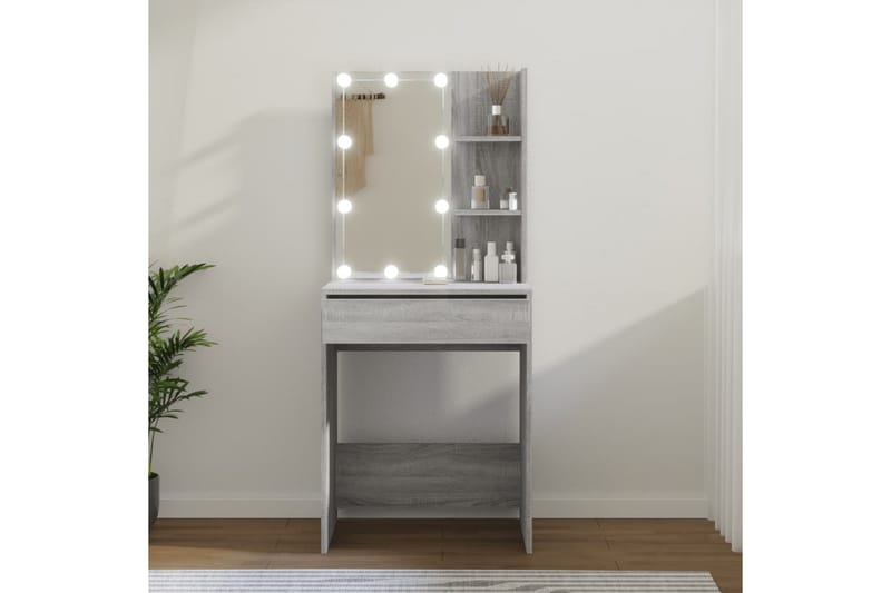 beBasic Sminkbord med LED grå sonoma 60x40x140 cm - Grey - Sminkbord & toalettbord