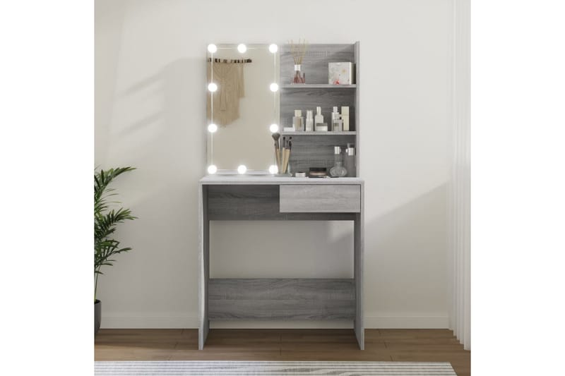 beBasic Sminkbord med LED grå sonoma 74,5x40x141 cm - Grey - Sminkbord & toalettbord