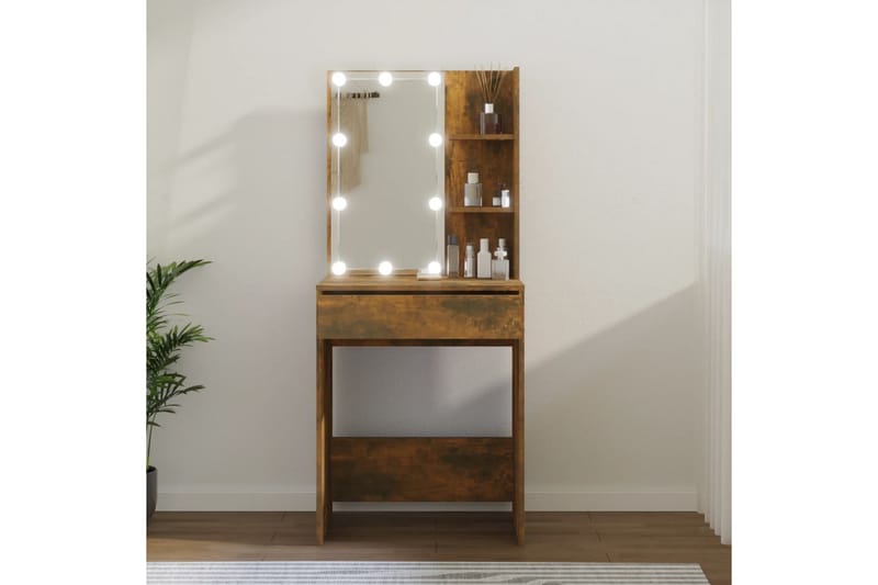 beBasic Sminkbord med LED rökfärgad ek 60x40x140 cm - Brown - Möbler - Bord & matgrupper - Sminkbord & toalettbord