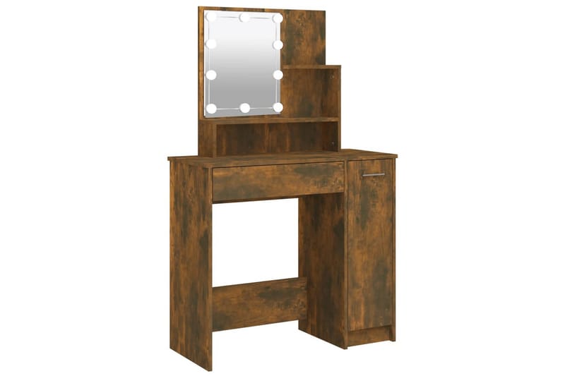 beBasic Sminkbord med LED rökfärgad ek 86,5x35x136 cm - Brown - Möbler - Bord & matgrupper - Sminkbord & toalettbord