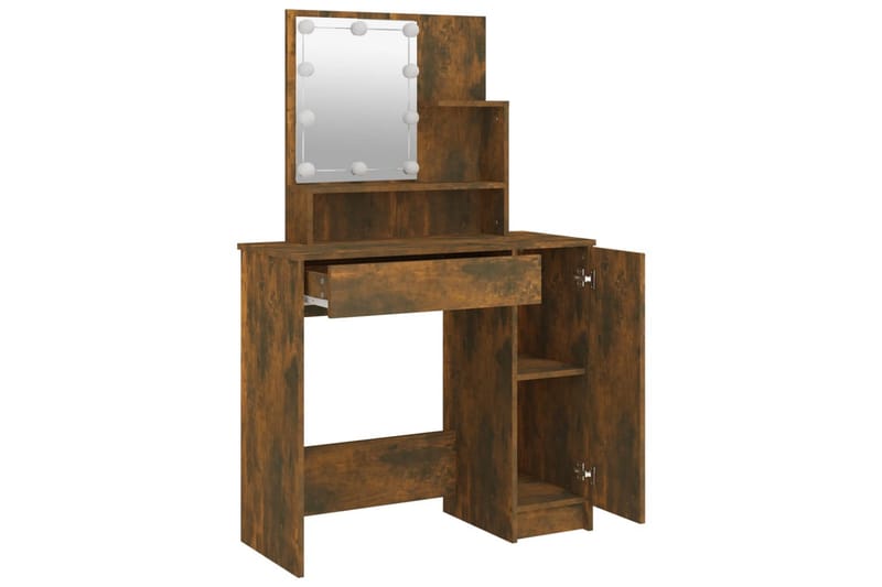 beBasic Sminkbord med LED rökfärgad ek 86,5x35x136 cm - Brown - Möbler - Bord & matgrupper - Sminkbord & toalettbord
