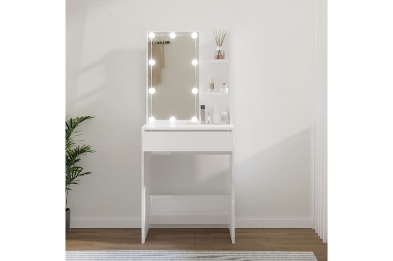 beBasic Sminkbord med LED vit högglans 60x40x140 cm - White - Möbler - Bord & matgrupper - Sminkbord & toalettbord