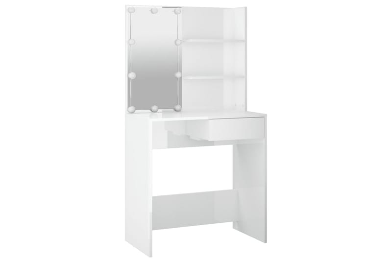 beBasic Sminkbord med LED vit högglans 74,5x40x141 cm - White - Sminkbord & toalettbord