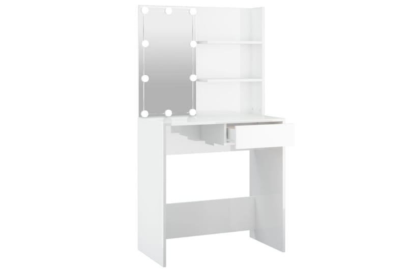 beBasic Sminkbord med LED vit högglans 74,5x40x141 cm - White - Sminkbord & toalettbord