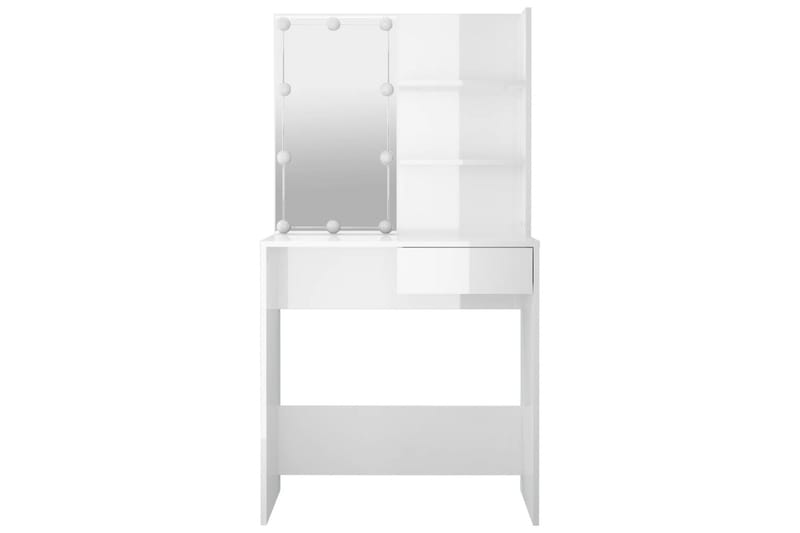 beBasic Sminkbord med LED vit högglans 74,5x40x141 cm - White - Sminkbord & toalettbord