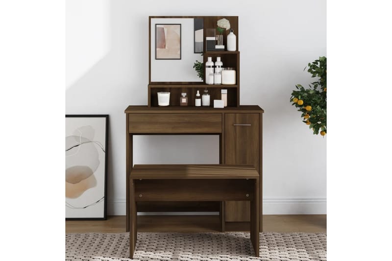 beBasic Sminkbord med spegel brun ek 86,5x35x136 cm - Brown - Möbler - Bord & matgrupper - Sminkbord & toalettbord