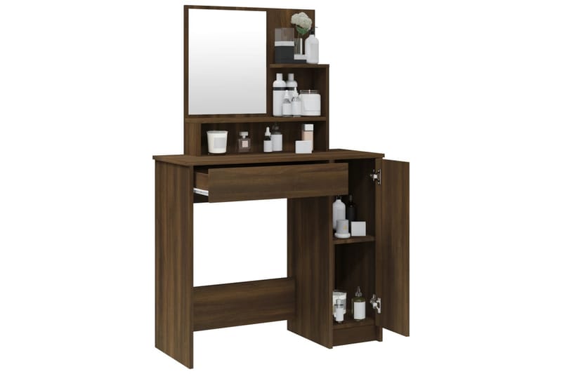 beBasic Sminkbord med spegel brun ek 86,5x35x136 cm - Brown - Möbler - Bord & matgrupper - Sminkbord & toalettbord