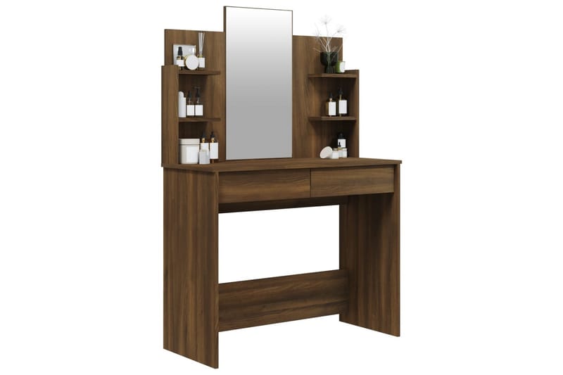 beBasic Sminkbord med spegel brun ek 96x40x142 cm - Brown - Sminkbord & toalettbord
