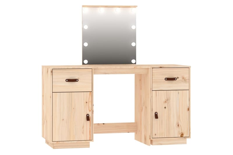 beBasic Sminkbord med spegel LED massiv furu - Brown - Möbler - Bord & matgrupper - Sminkbord & toalettbord