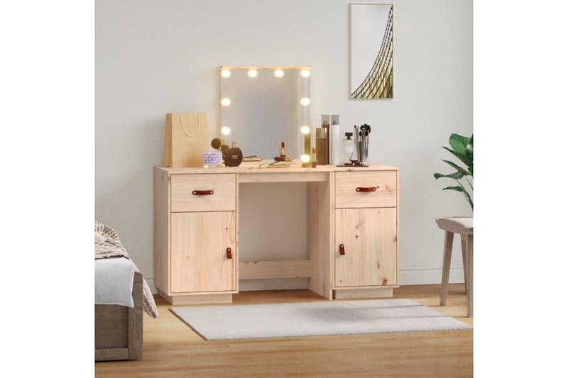 beBasic Sminkbord med spegel LED massiv furu - Brown - Möbler - Bord & matgrupper - Sminkbord & toalettbord