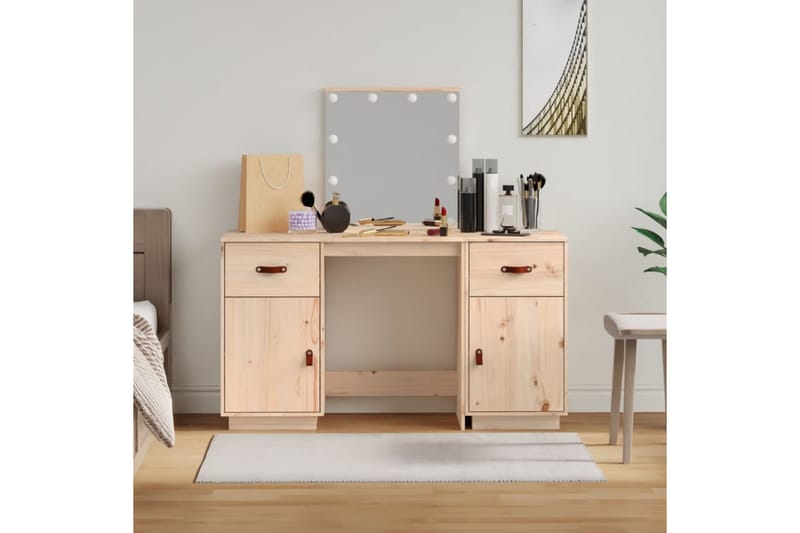 beBasic Sminkbord med spegel LED massiv furu - Brown - Möbler - Bord & matgrupper - Sminkbord & toalettbord