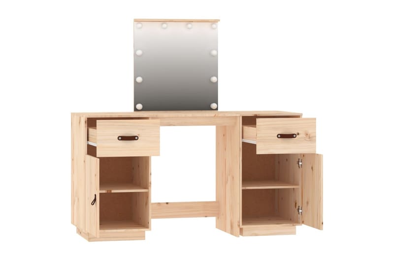 beBasic Sminkbord med spegel LED massiv furu - Brown - Möbler - Bord & matgrupper - Sminkbord & toalettbord