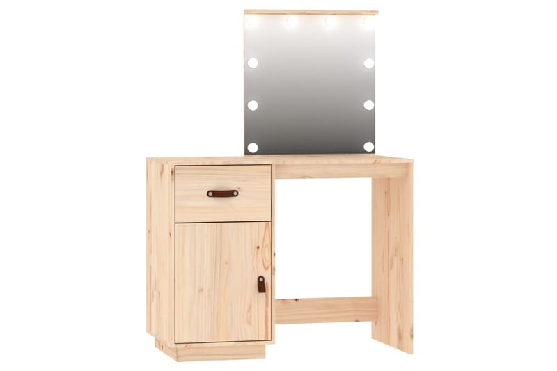 beBasic Sminkbord med spegel LED massiv furu - Brown - Möbler - Bord & matgrupper - Sminkbord & toalettbord