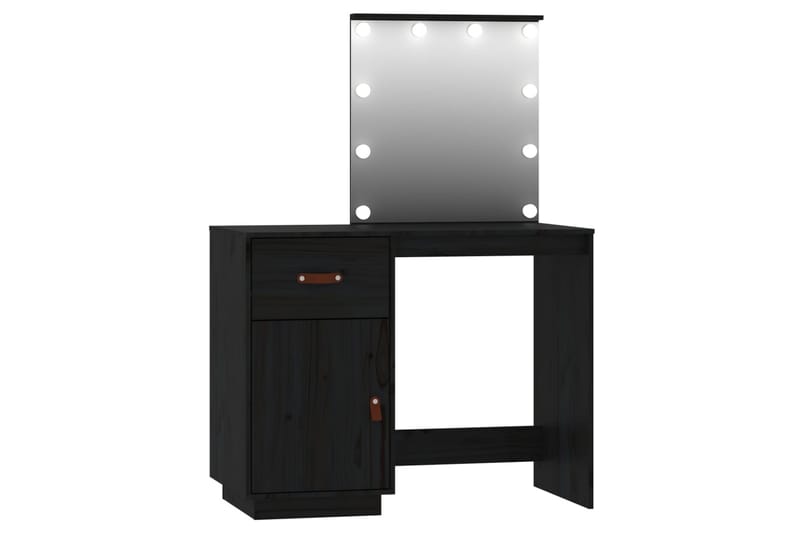 beBasic Sminkbord med spegel LED svart massiv furu - Black - Sminkbord & toalettbord