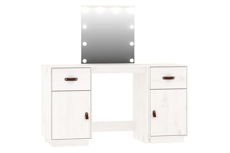 beBasic Sminkbord med spegel LED vit massiv furu - White - Sminkbord & toalettbord
