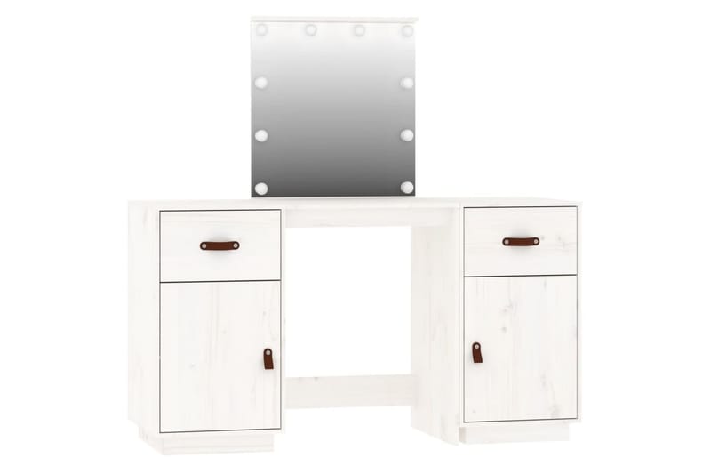 beBasic Sminkbord med spegel LED vit massiv furu - White - Möbler - Bord & matgrupper - Sminkbord & toalettbord
