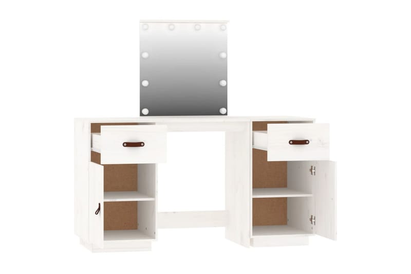 beBasic Sminkbord med spegel LED vit massiv furu - White - Möbler - Bord & matgrupper - Sminkbord & toalettbord