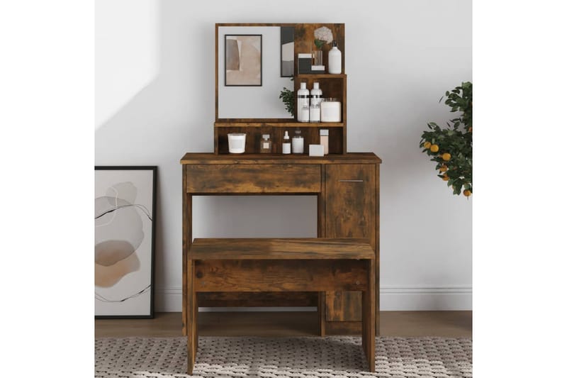 beBasic Sminkbord med spegel rökfärgad ek 86,5x35x136 cm - Brown - Möbler - Bord & matgrupper - Sminkbord & toalettbord