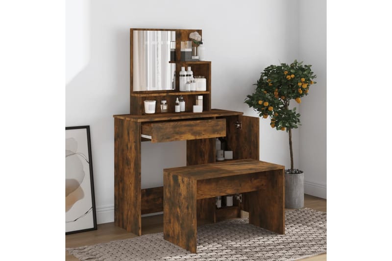 beBasic Sminkbord med spegel rökfärgad ek 86,5x35x136 cm - Brown - Möbler - Bord & matgrupper - Sminkbord & toalettbord
