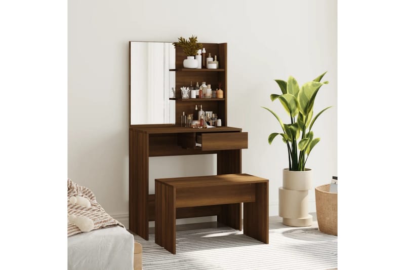 beBasic Sminkbord set brun ek 74,5x40x141 cm - Brown - Sminkbord & toalettbord