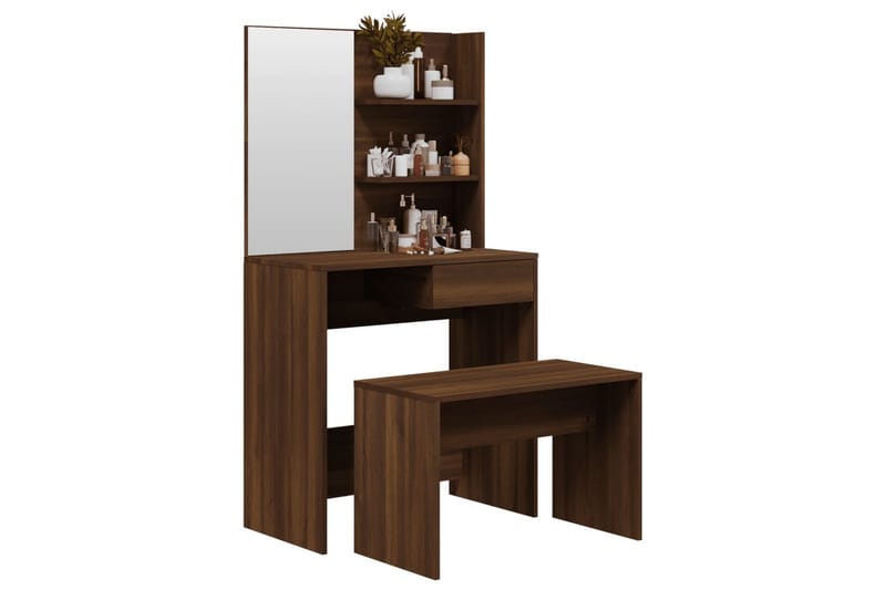 beBasic Sminkbord set brun ek 74,5x40x141 cm - Brown - Sminkbord & toalettbord