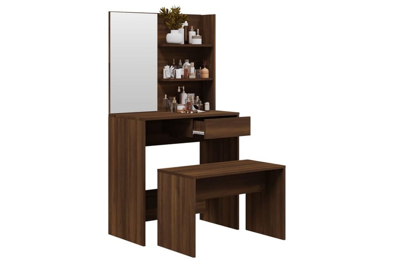 beBasic Sminkbord set brun ek 74,5x40x141 cm - Brown - Sminkbord & toalettbord