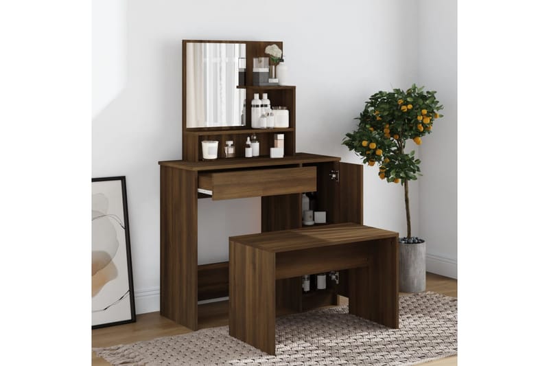 beBasic Sminkbord set brun ek 86,5x35x136 cm - Brown - Sminkbord & toalettbord