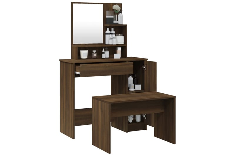 beBasic Sminkbord set brun ek 86,5x35x136 cm - Brown - Möbler - Bord & matgrupper - Sminkbord & toalettbord