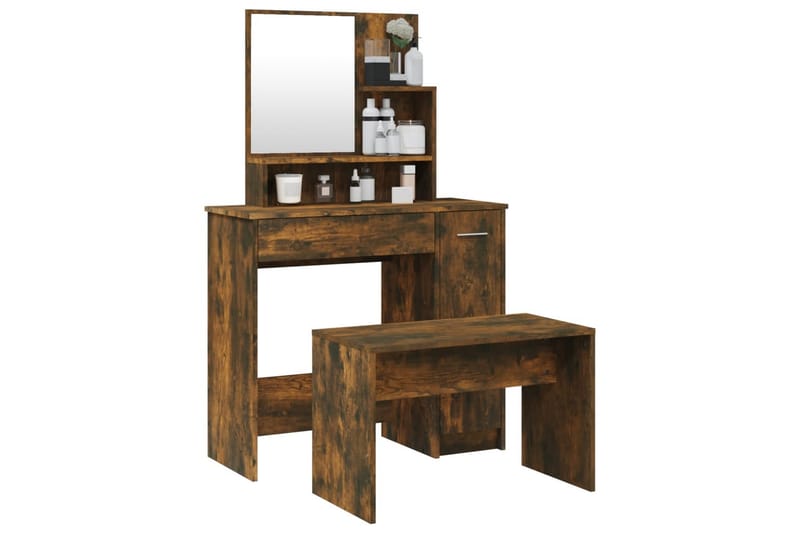 beBasic Sminkbord set rökfärgad ek 86,5x35x136 cm - Brown - Möbler - Bord & matgrupper - Sminkbord & toalettbord
