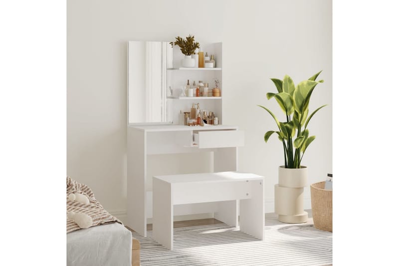 beBasic Sminkbord set vit 74,5x40x141 cm - White - Sminkbord & toalettbord