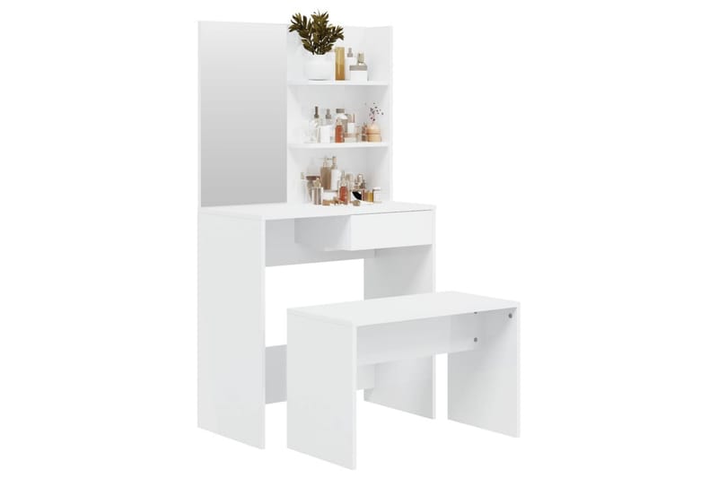 beBasic Sminkbord set vit högglans 74,5x40x141 cm - White - Möbler - Bord & matgrupper - Sminkbord & toalettbord