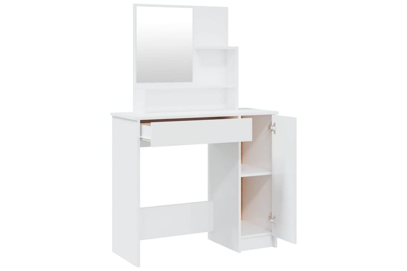 beBasic Sminkbord set vit högglans 86,5x35x136 cm - White - Sminkbord & toalettbord