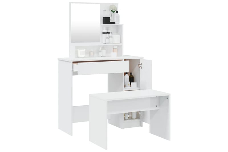 beBasic Sminkbord set vit högglans 86,5x35x136 cm - White - Sminkbord & toalettbord