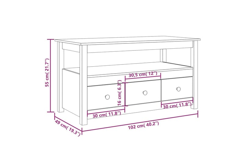 beBasic Soffbord 102x49x55 cm massiv furu - Brown - Soffbord