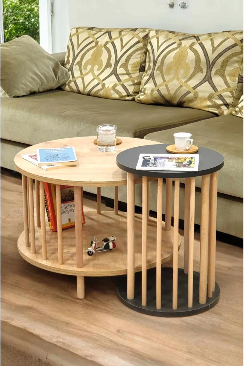 Belvo Soffbordsset 60x43 cm, Sapphire Oak och antracit