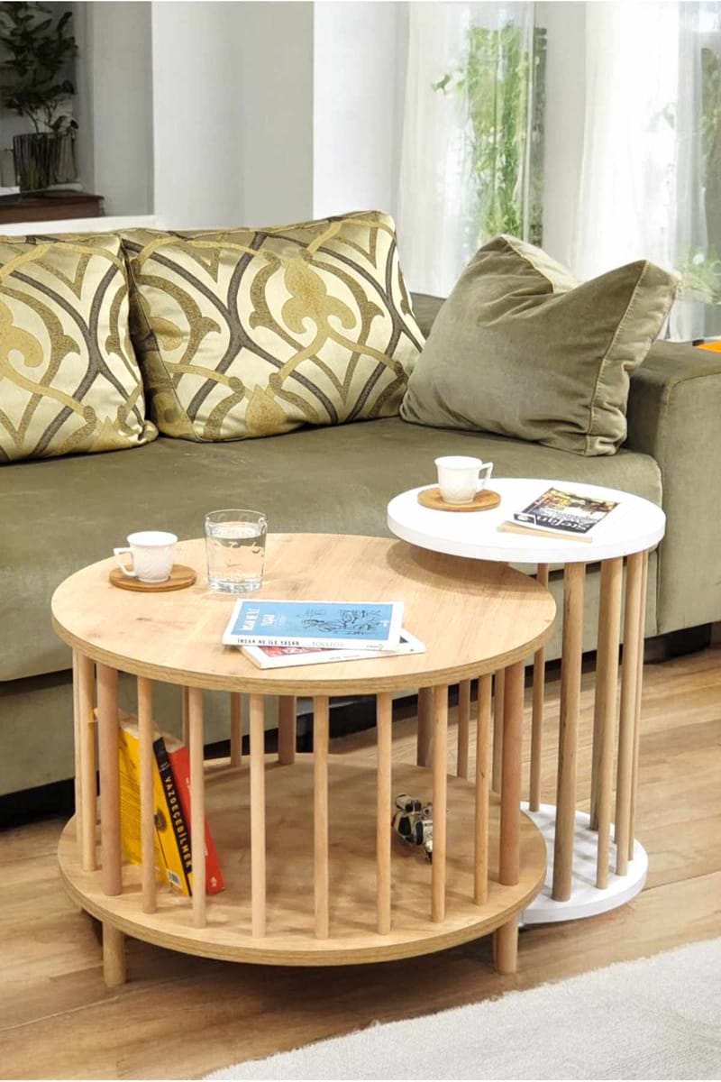Belvo Soffbordsset 60x43 cm - Sapphire Oak och vit - Möbler - Bord & matgrupper - Soffbord