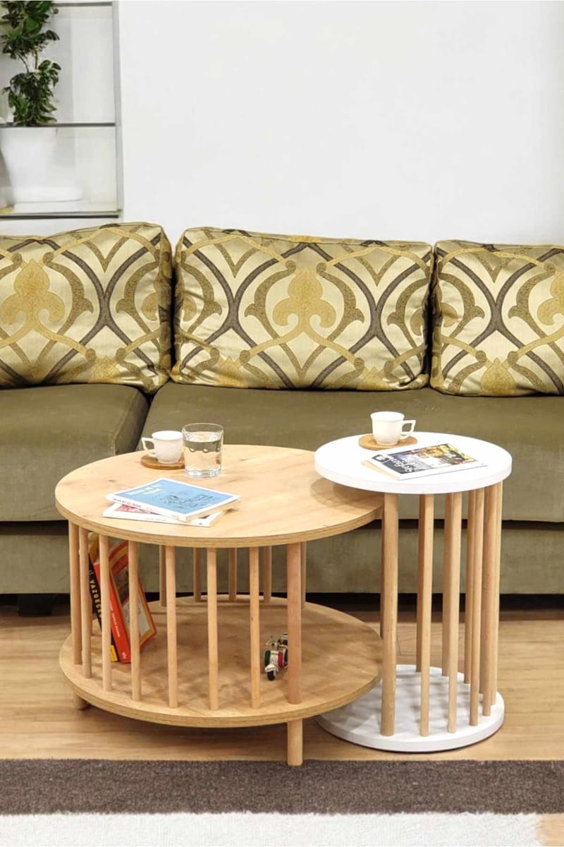 Belvo Soffbordsset 60x43 cm - Sapphire Oak och vit - Möbler - Bord & matgrupper - Soffbord