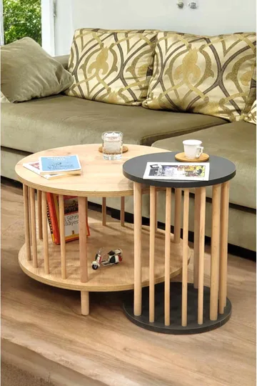 Belvo Soffbordsset 60x43 cm - Sapphire Oak/Antracit - Möbler - Bord & matgrupper - Soffbord