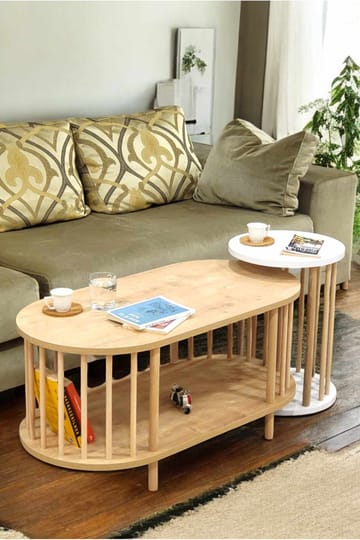 Belvo Soffbordsset 90x43x45 cm - Sapphire Oak och vit - Möbler - Bord & matgrupper - Soffbord