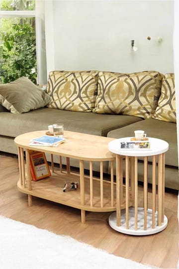 Belvo Soffbordsset 90x43x45 cm - Sapphire Oak och vit - Möbler - Bord & matgrupper - Soffbord