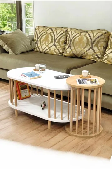 Belvo Soffbordsset 90x43x45 cm - Vitt och safirek - Möbler - Bord & matgrupper - Soffbord