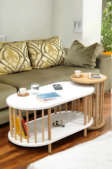 Belvo Soffbordsset 90x43x45 cm - Vitt och safirek - Möbler - Bord & matgrupper - Soffbord