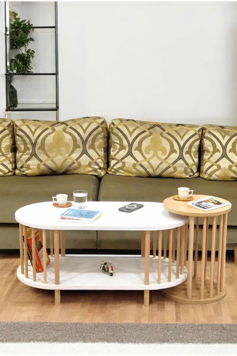 Belvo Soffbordsset 90x43x45 cm - Vitt och safirek - Möbler - Bord & matgrupper - Soffbord