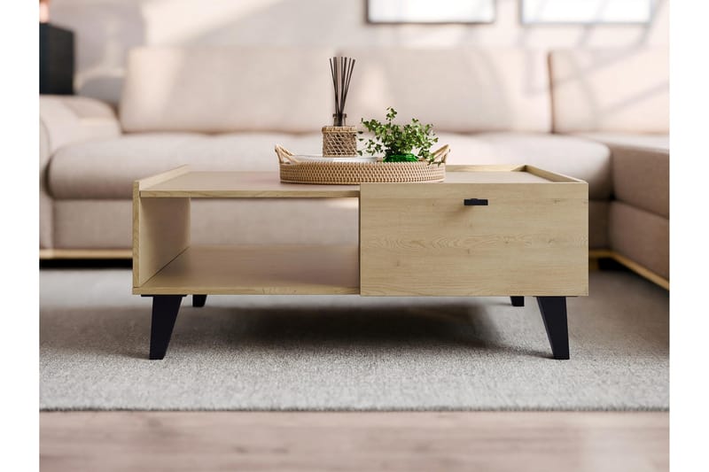Betsi Rektangulärt Soffbord 100 cm med Lådor i Trä med Metallben - Beige - Möbler - Bord & matgrupper - Soffbord