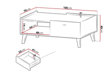 Betsi Rektangulärt Soffbord 100 cm med Lådor i Trä med Metallben - Beige - Möbler - Bord & matgrupper - Soffbord