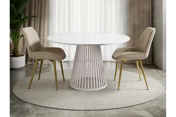 Beylen Litet Runt Matbord 100 cm med Träutseende - Vit / Beige - Möbler - Bord & matgrupper - Matbord & köksbord